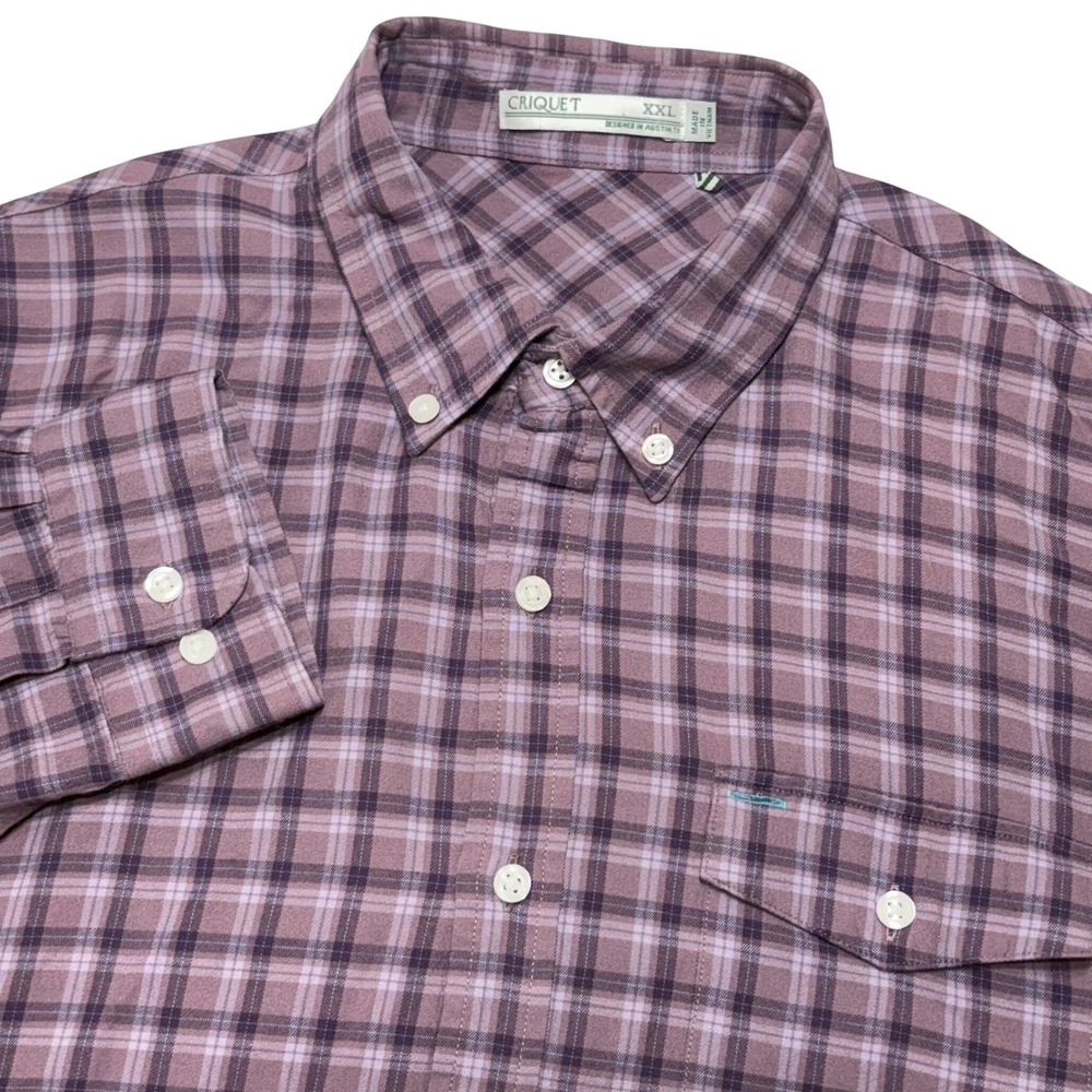 Criquet Mens XXL Purple Plaid Button Down Shirt Western Yoke Performance Stretch